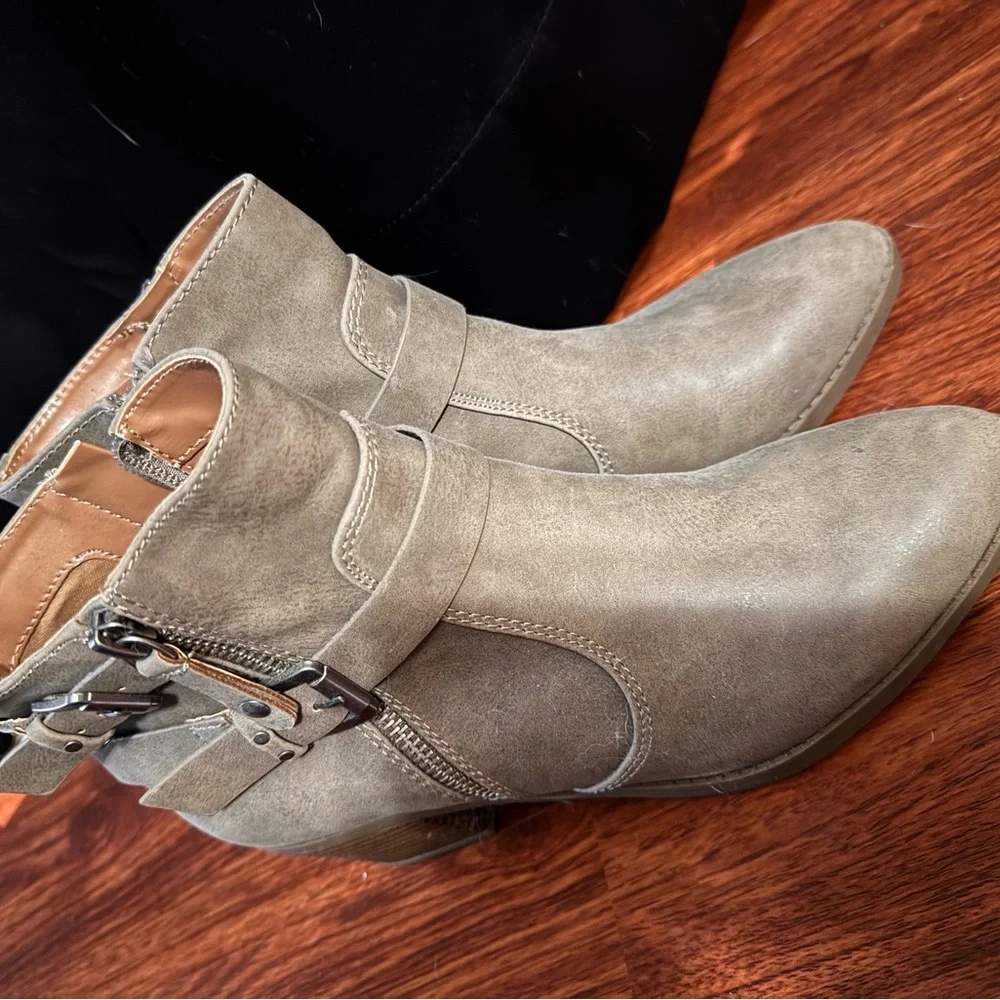NEW- Indigo Taupe Ankle Boots with Buckle Detail-